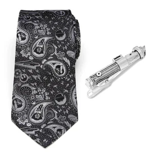 Cravatta Star Wars Darth Vader nera e grigia paisley e clip cravatta spada laser regalo se - Foto 1 di 7