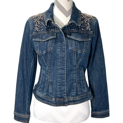 Chaqueta de Camionero Denim Casa Blanca Mercado Negro Embellecida con Perlas MP Cedro De Colección Foto 1 de 4