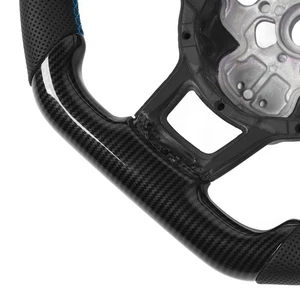 (Blue)CFTGIW HydroDip Carbon Fiber Look Steering Wheel Perforated Leather Flat - Picture 1 of 12