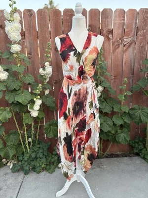 Haute Hippie Silk Rose Print Handkerchief Hem Wrap Floral Midi Dress Size Small - Image 1 of 4