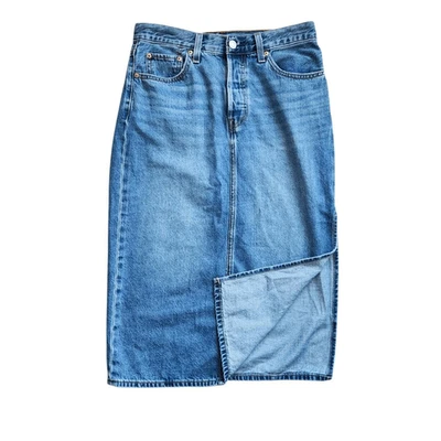 Levis Side Slit Skirt Womens Size 27 (US 4) Blue Denim Button Fly Pockets Midi Y - Image 1 of 4
