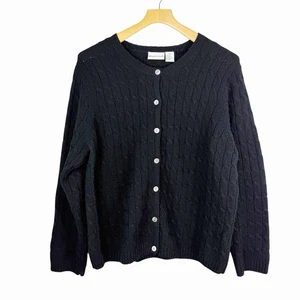 Cárdigan Suéter Vintage Appleseeds 100% Lana Shetland Tejido con Cable Negro Talla XL - Imagen 1 de 7