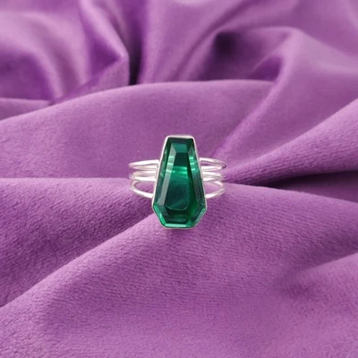 Anillo de plata 925 verde esmeralda piedra banda regalo viernes negro joyería EE. UU. todos los tamaños Foto 1 de 4