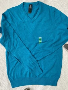 Essentials Men's 100% cotton V-NECK Jumper - Size M  - Turquoise Blue - Picture 1 of 3