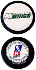MICHIGAN K WINGS OFFICIAL IHL HOCKEY PUCK  VEGUM MFG. MADE IN SLOVAKIA  TRENCH 