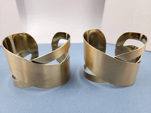 2 Crisscross Cuff Bracelets Brushed Gold Tone Modernist - Picture 1 of 16
