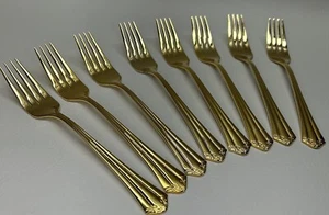 Vintage Rodgers & Co Gold 22k Electroplated Dinner Fork Set Of 8 Fan & Scroll - Picture 1 of 11
