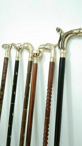 Vintage Designer Kopf Messing Griff Gehstock Holzstock Menge 6 Stück - Bild 1 von 7
