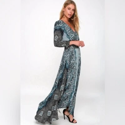 Maxi Vestido Free People Mexicali Rosa Negro Azul Estampado Cintura Ajustada Talla XS Foto 1 de 4