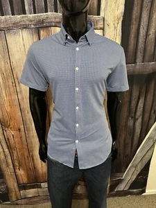 Mizzen+Main SS Blue White Gingham Check Button Up Shirt Medium Trim Fit - Picture 1 of 6