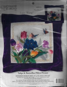 Candamar~Tulips and Butterflies Pillow/Picture Needlepoint Kit #30933 Lucy Wang - Picture 1 of 2
