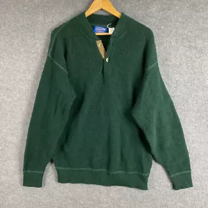 Pendleton Jumper Mens L Green Sweater Virgin Wool Elbow Patches Vintage USA - Picture 1 of 12