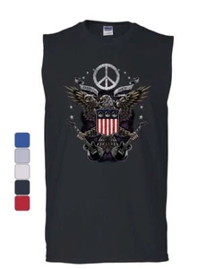 Freedom Rock Muscle Shirt Peace American Flag Bald Eagle 4th of July Sleeveless - Picture 1 of 7