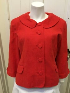 East 5th Button Front Lined 3/4 Sleeve Boucle Jacket SIZE Large Coral - Picture 1 of 7