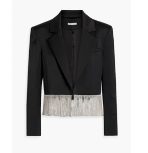 Alice + Olivia Black Crystal Cropped Fringe Blazer Size 2 Women’s Jacket - Picture 1 of 1