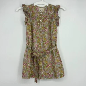 Peek Girls Size Small 4 6 Dress Pink Green Floral Pullover Short Sleeves Belted - Picture 1 of 9