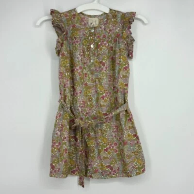 Vestido Peek Niñas Talla Pequeña 4 6 Rosa Verde Floral Pullover Mangas Cortas Cinturón Foto 1 de 4