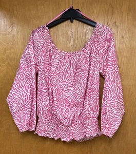 Blusa Top Michael Kors Mujer Grande Rosa Blanco 100% Algodón Fuera del Hombro - Imagen 1 de 5