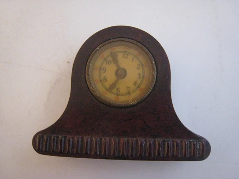 Antique CARVED MANTLE CLOCK Bakelite TAPE MEASURE, C. 1900 Original Cover