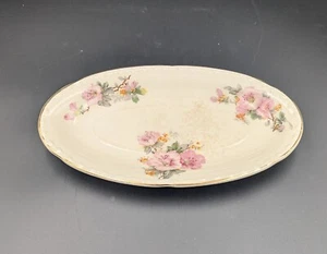 Vintage Crooksville China Co. Pink Floral Iva-Lure Azalia Oblong Relish Plate - Picture 1 of 11