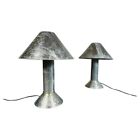 Rare paire de lampes de table industrielles modernes plaquées zinc Ron Rezek