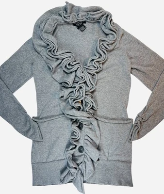 Cárdigan suéter Etcetera gris con volantes delanteros mezcla de cachemir para mujer pequeño” Foto 1 de 3