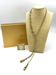 Heidi Daus Gold Tone & Gold Mirror Beads w/ Champagne Crystal Lariat Necklace - Picture 1 of 11