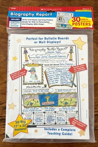 Scholastic Biography Report Posters, set of 30 Ready to Use, Grades 3-6, New! - Picture 1 of 7