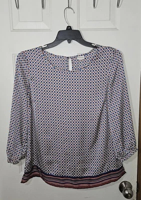 Блузка Merona Top большая с геометрическим узором блестящая атласная карьерная офисная основная повседневная одежда  - Изображение 1 из 4