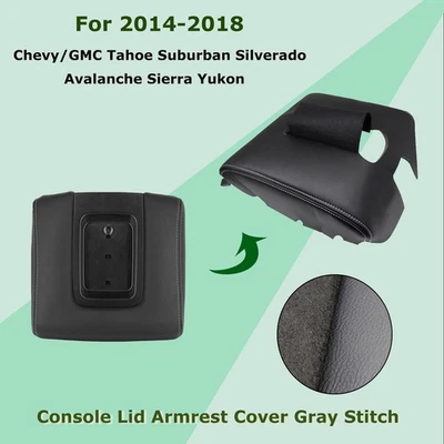 Fits GMC Sierra 1500 2500HD 3500 HD 2014-2018 Console Armrest Cover Gray Stitch - Imagem 1 de 4