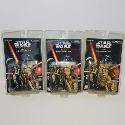 Star Wars литой металлический брелок Боба Фетт, Хан Соло, Йода ~ лот из 3 винтажных - Изображение 1 из 4