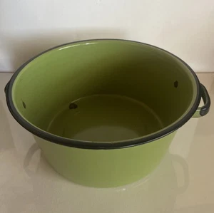 Vintage Enamelware Stock Pot Green Black Metal Pan 1950s Retro Kitchen Decor - Picture 1 of 8
