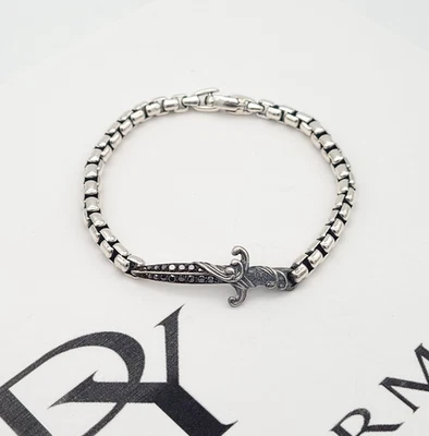 Brazalete David Yurman Caja Cadena Diamante Negro Daga 8" pulgadas en Plata de Ley Foto 1 de 4