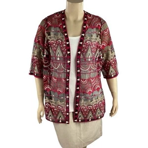 Catherines Embroidered Multicolor Mesh Kimono Topper 0XWP - Picture 1 of 6