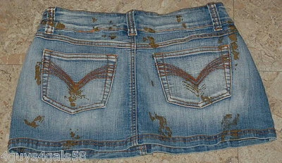 Minifalda vaquera JR para mujer YOUNIQUE azul desteñido denim 5 DORADO "PLOTCHES" Pkt acampanado Foto 1 de 2