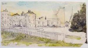 Richard Suter (1797–1883). Kleines Aquarell 19. Jh. Bischofspalast Ely 1858 - Bild 1 von 4