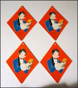Juego de 4 tarjetas de conteo de puente de papel/cartón estilo Art Deco vintage #A2612 - Imagen 1 de 3
