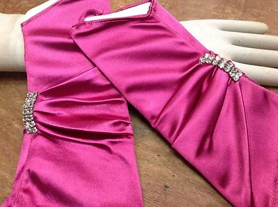 vintage gloves 1960s embellished fingerless satin Czech crystals one size 1 pair - Image 1 of 4
