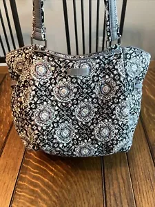 Vera Bradley Blue Floral Double Handle Quilted Purse Hand Bag Cotton Organizing - Picture 1 of 15