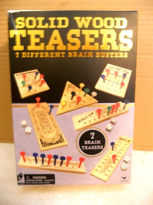 NIB CARDINAL SOLID WOOD 7 BRAIN TEASERS/54 GAME PEGS/6 DICE & INSTR* FREE SHIP - Image 1 of 4