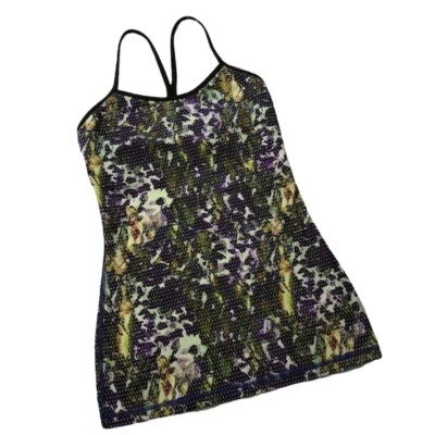 Sujetador deportivo Lululemon Power Y Tank talla 4Luon floral deportivo blanco multi gator verde Foto 1 de 4