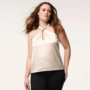 Womens Intempo Twist Satin Halter top Latte Color Size 2X - Picture 1 of 13