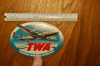 Etiqueta de bagagem vintage ca 1950s TWA Trans World Airline cortada - Imagem 1 de 3