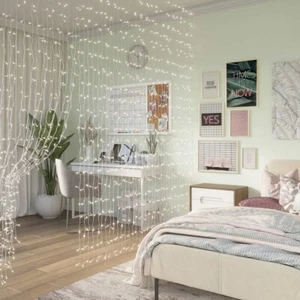 OVE Waterfall Curtain String Lights 1200 LEDs with Remote Control 118in x 118in - Picture 1 of 8