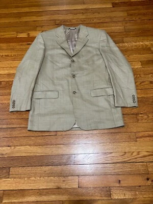 Bill Blass Mens Blazer Jacket Size 42L Gold Plaid 3 Button Silk Wool Sport Coat - Image 1 of 4