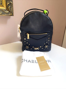 Michael Kors Bag Backpack Small Convertible Blue Leather Floral Embellish A2