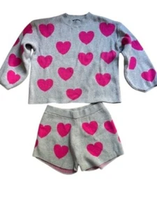 Gray & Pink Heart Print Knit Sweater & Shorts Lounge Set Nasty Gal M - Picture 1 of 5