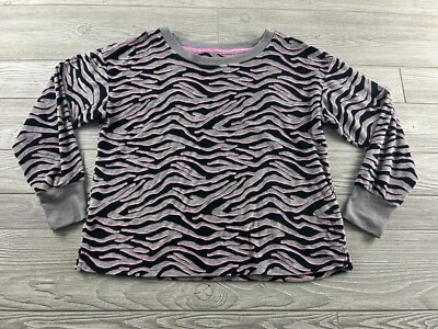 Top de pijama polar Betsy Johnson talla mediana estampado de cebra pulóver manga larga Foto 1 de 4