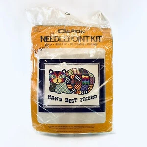 NUEVO Kit de punta de aguja Caron 1976 vintage 4624 Calico Cat Man’s Best Friend 14”x11” - Imagen 1 de 3