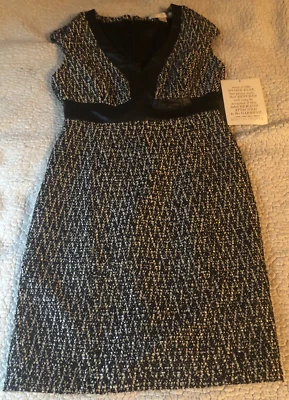 Vestido feminino Boston Proper preto/branco tweed metálico couro sintético - Tamanho 2 novo com etiquetas - Imagem 1 de 4